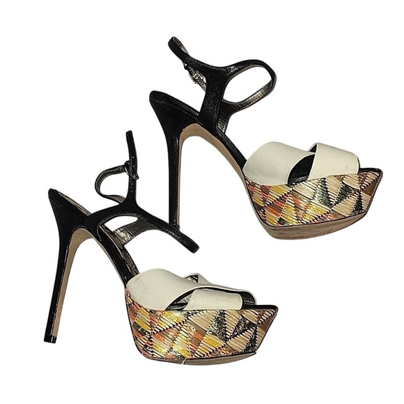 Sam Edelman Platform Heels White Leather Ankle Strap Stiletto Sandals 7 designer - Picture 1 of 7